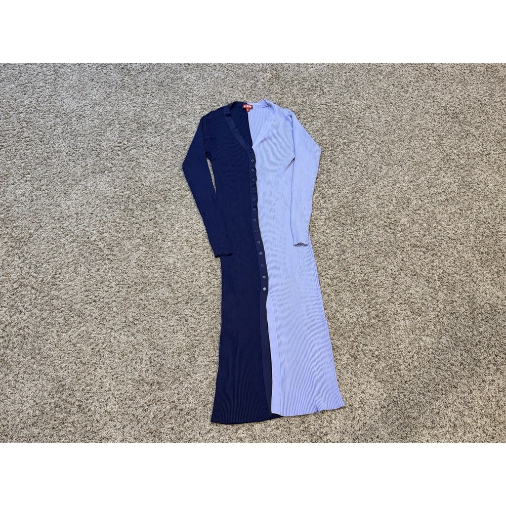 STAUD Shoko Colorblock Ribbed Sweater Dress Navy Blue Purple Size XL Flaw